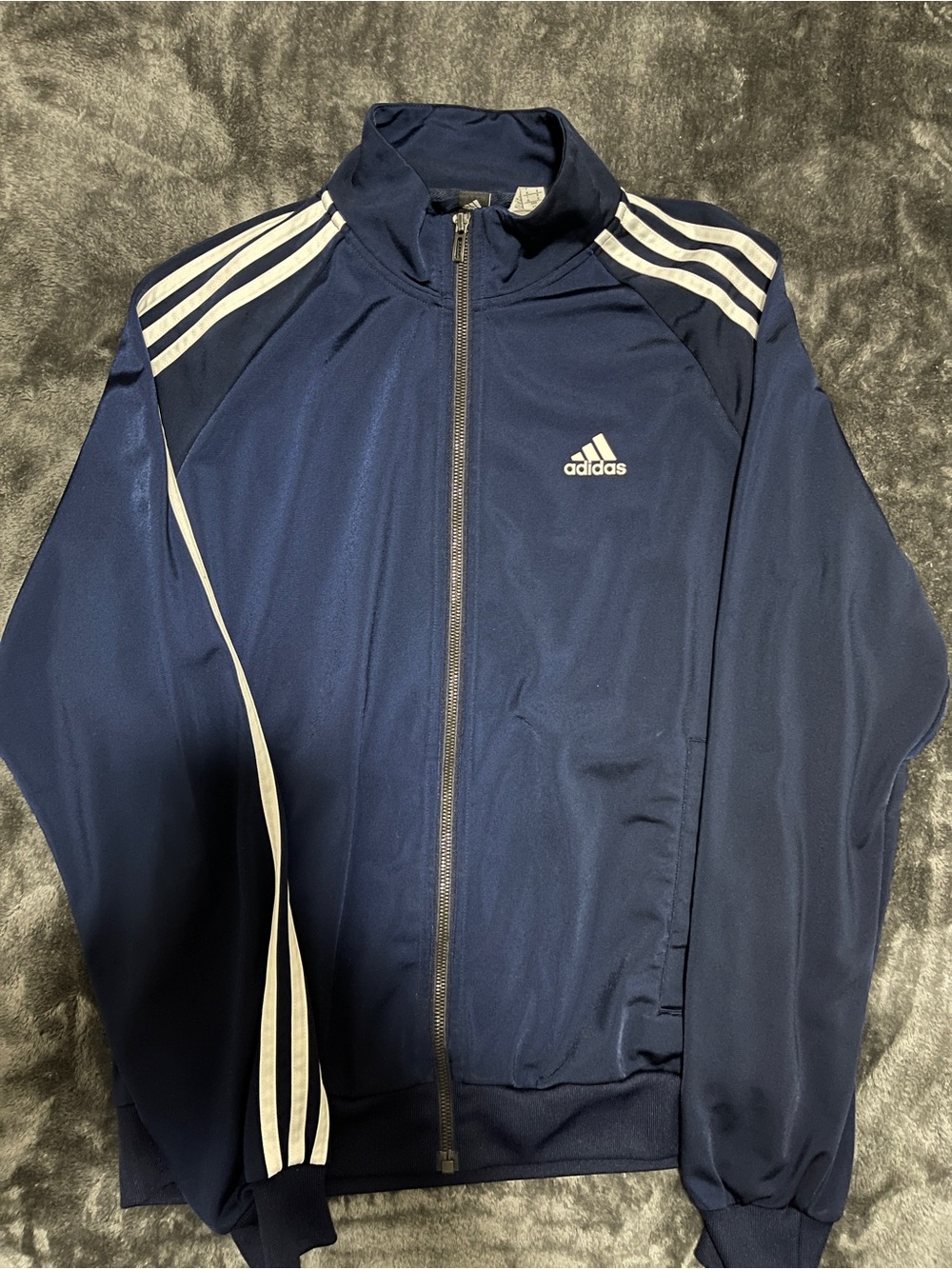adidas Navy Blue Track Jacket with White Stripes